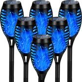 6 Pack Solar Torch Light with Flickering Flame Waterproof for Garden Decor,Blue Flame Torches for Outside Landscape Porch Yard Pathway Decorations