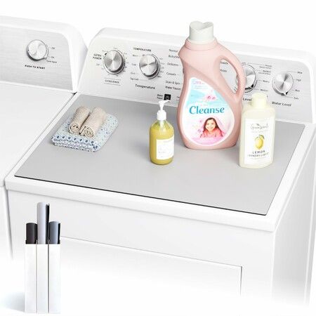 1PC Washer and Dryer Covers for the Top,Fabric Laundry Countertop Mat,Anti-Crease Rolled Packaging,Non-Slip Rubber Base,Washer Dryer Topper (White)