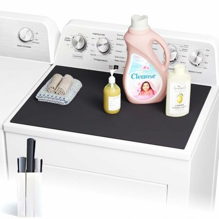 1PC Washer and Dryer Covers for the Top,Fabric Laundry Countertop Mat, Anti-Crease Rolled Packaging,Non-Slip Rubber Base,Washer Dryer Topper (Black)