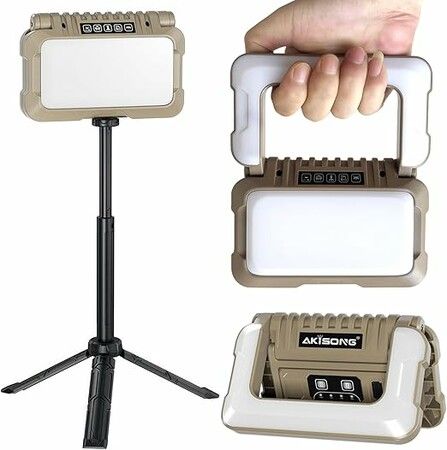 Rechargeable LED Work Light 1000lm Dimmable 180 Foldable Triple Sources Hooks Waterproof Tripod Camping Garage Job Site Car Repairing Christmas Gift
