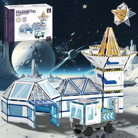 7.5cm 60PCS Space Base Building Blocks  Educational Magnetic Assembly Construction STEM Learning Creative Toy Kids Boys Girls Christmas Birthday Gift