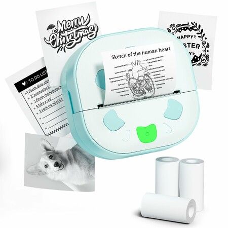Mini Sticker Printer,Bluetooth Portable Sticker Maker with 3 Rolls Paper,Print Pod Inkless Thermal Printer for Androdi & IOS,DIY Label Maker for Notes