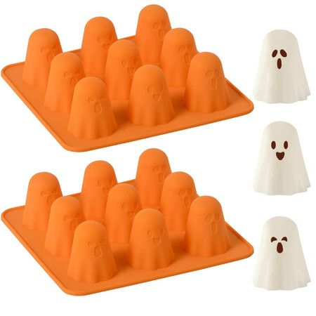 Ghost Silicone Molds 2 Packs Non-Stick 3D Chocolate Molds 9-Cavity Cute Ghost Mold for Jelly Gummy Candy Pudding Ice Cube Resin Cake