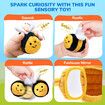 Stuffed Bee Toy Set Montessori Toys with 5 Sensory Bees Stuffed Animals,Crinkle,Rattles,Squeaker,Jingle Bells,Mirror,Kids Toy Birthday Christmas Gift