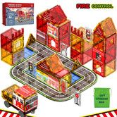108 PCS 7.5CM Magnetic Tiles Window Color Fire Theme  Large Size Building Blocks Educational Toys Boys Girls Birthday Gift