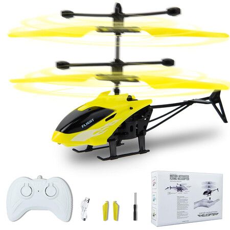 Remote Control Helicopter,Gesture Sensing Indoor Flying Helicopter Toys,RC Airplane with 10Mins Flight,RC Helicopters with Light,Birthday Gifts (Yellow)
