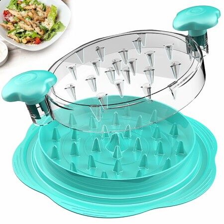 Chicken Breast Shredder Tool Twist with Brush, Anti-Slip Strip Ergonomic Handle, Suitable for Pork Beef Chicken (Cyan)