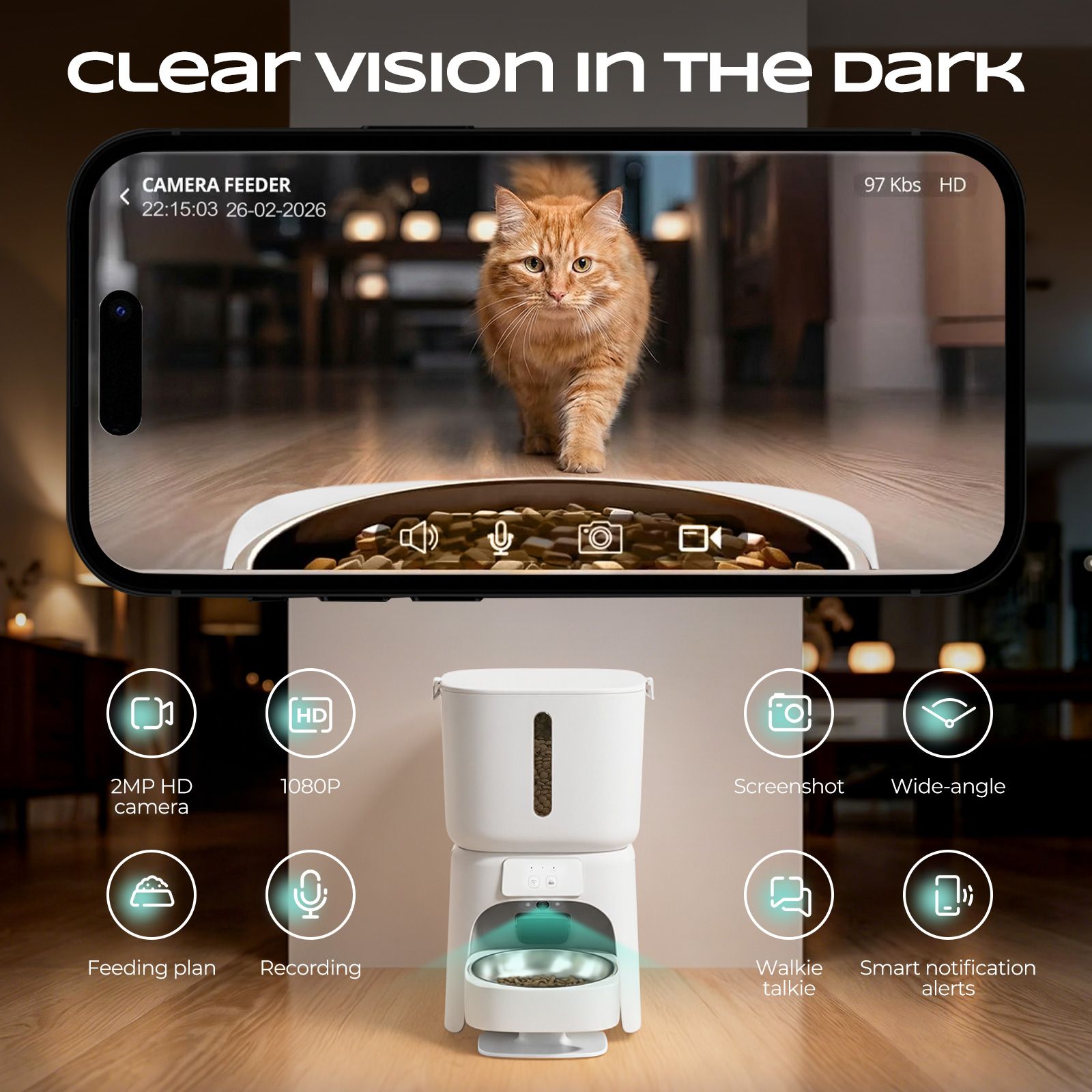 Automatic Pet Feeder 6L WiFi Auto Dog Cat Food Dispenser 1080P HD Video Camera Smart App Control 10 Meals Timed Feeding Station Bowl Voice Recorder