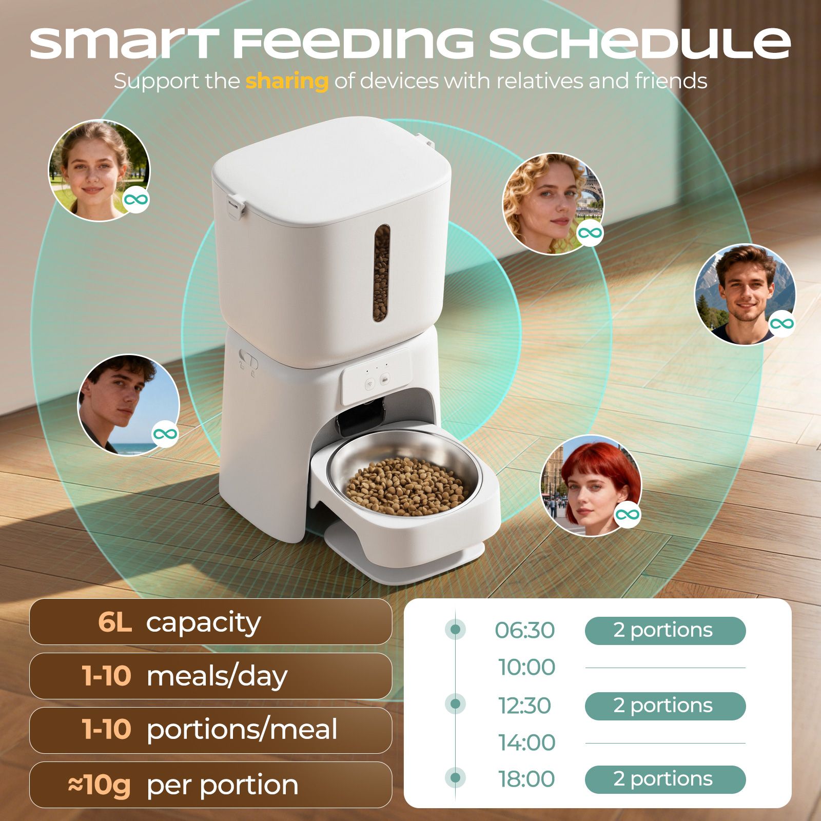 Automatic Pet Feeder 6L WiFi Auto Dog Cat Food Dispenser 1080P HD Video Camera Smart App Control 10 Meals Timed Feeding Station Bowl Voice Recorder