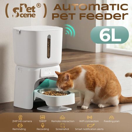 Automatic Pet Feeder 6L WiFi Auto Dog Cat Food Dispenser 1080P HD Video Camera Smart App Control 10 Meals Timed Feeding Station Bowl Voice Recorder