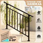 Stair Handrail Railings 3-4 Steps Black Metal Adjustable Safety Guard Hand Rails Kit Indoor Outdoor Staircases Concrete Balcony Deck Porch Patio Fence