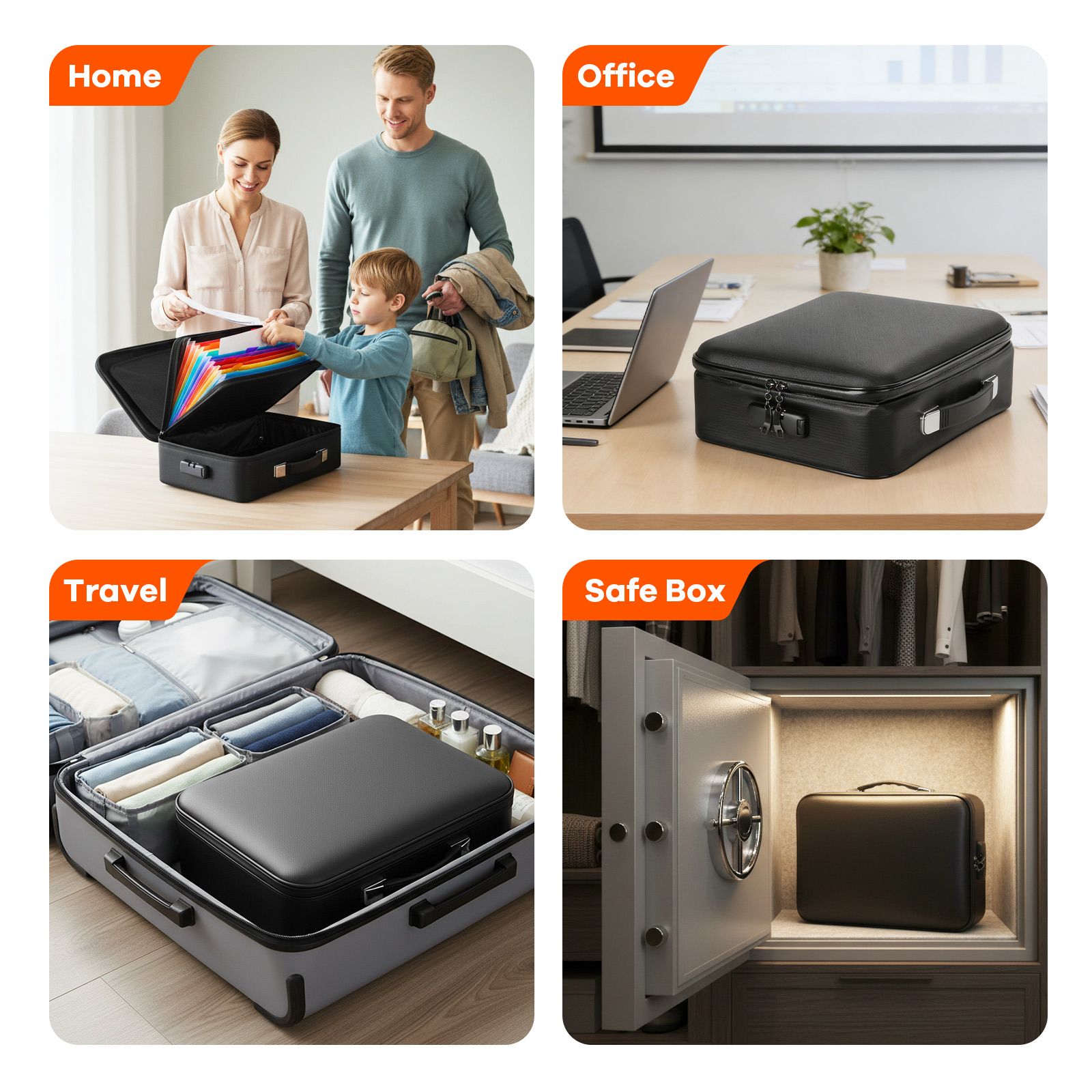 Fireproof Document Box with Combination Lock Fire Proof Waterproof File Organiser Home Travel Safe Hard Case Money Cash Storage Bag Portable Black