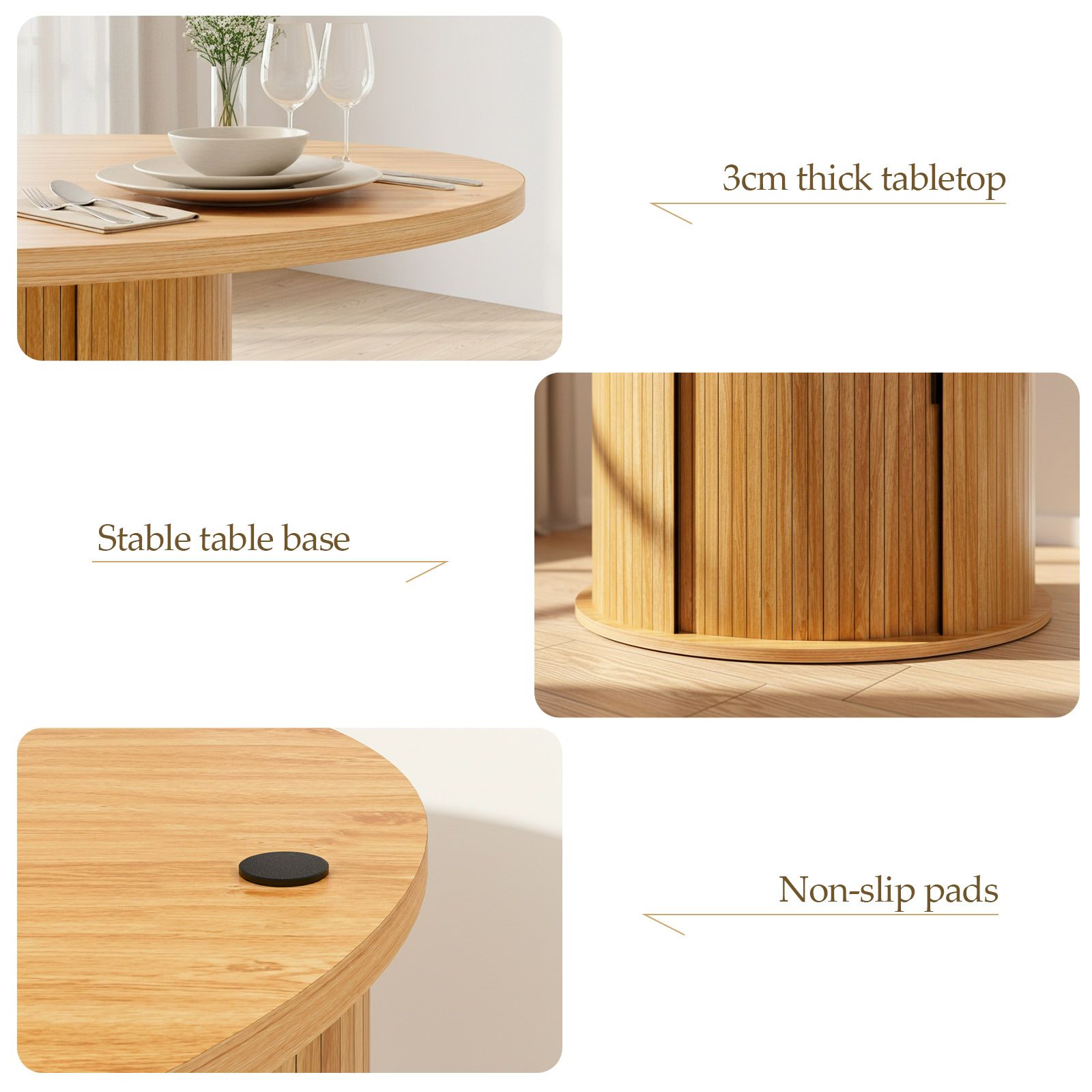 120cm Round Dining Table Farmhouse Kitchen Coffee Breakfast Diner Room Wood End Circle Office Furniture 2 Storage Shelf Metal Pedestal Base Oak Finish