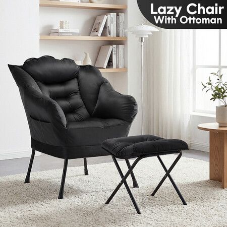 Lazy Chair Leisure Sofa Ottoman Modern Comfy Lounge Couch Armchair Footstool Accent Chaise Relaxing Reading Lounging Seat Sitting Living Room Bedroom