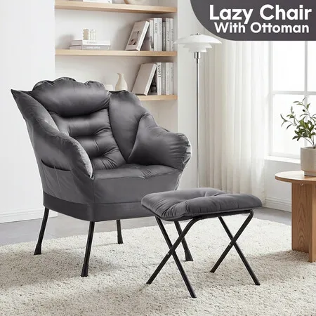 Lazy Lounge Chair Sofa Ottoman Modern Accent Leisure Armchair Couch Lounger Seat Reading Relaxing Comfortable Chaise Footstool for Bedroom Living Room