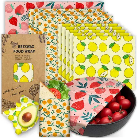 9 Pack Reusable Food Wrap Beeswax Wraps for Plastic-Free Food Storage Beeswax Food Wraps Wax Covers Lunch Wrap Sandwich Wrappers 1L,3M,5S