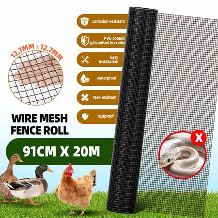 Hardware Cloth Wire Mesh Metal Fencing PVC Coated Galvanised Welded Fence Roll 20mx91cm for Chicken Coop Rabbit Cage Hutch Tree Guard Garden Barrier