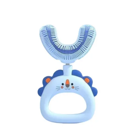 Lion Blue Childrens U Shaped Silicone Toothbrush Manual Mouthpiece Brush for Teeth Cleaning Food Grade Soft Bristles Ages 7-14
