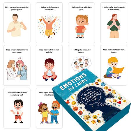 Kids Emotions Flashcards 110pcs Emotional Recognition & Expression Fun Learning Game Interactive Board Playing Cards Set