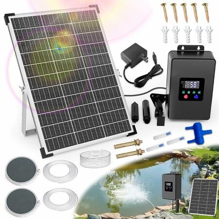 Solar Pond Aerator 30W Timer Air Pump Battery Powered Aeration Kit Dual Pump Fish Tank Bubble Oxygenator Christmas Gift COL