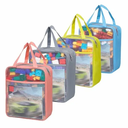4 Pack Extra Large Mesh Toy Zipper Storage Bags with Handle,Block Sets Plush Toy Storage Organizer with Pockets