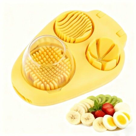 3 in 1 Egg Slicer for Hard Boiled Eggs, Multipurpose 3-Way Cutter with 3 Slice Modes, Hard Boiled Egg Cutter & Fruit Slicer Yellow