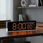 7-Inch LED Digital Alarm Clock with Bottom Glow Light Displays Time,Date, Day,Temperature Dual Alarms,DST,Auto/Manual 3-Level Brightness,Orange