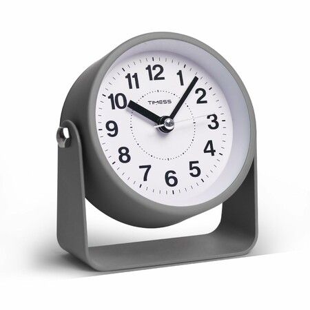 Analog Alarm Clock,Silent Non-Ticking Quartz Movement,Battery-Operated with Snooze & On-Demand Light,Easy to Set Gentle Wake Bedside Desk Clock (Grey)