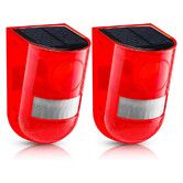 2 Pack Solar Sound and Light Alarm Motion Sensor 129dB Outdoor Security Siren 6 LED Flash Warning Strobe System for Home Farm (Red)