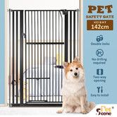 Safety Gate Pet Dog Cat Security Fence Extra Tall Retractable Fencing Enclosure Guard Kitchen Doorway Stairs Barrier Extension Walk Through Door 142cm
