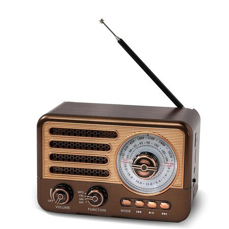 Retro Transistor Radio, Battery Powered AM FM SW, Small Rechargeable Portable Radio with 1800mAh Lithium-ion Battery, Support TF Card/Aux/USB MP3 Player