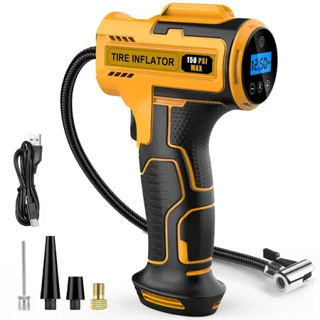 Car Tyre Inflator Air Compressor USB Rechargeable Battery Car Tyre Pump,150PSI Portable Cordless Tyre Inflator with LED Light for Motorcycle Bike Ball