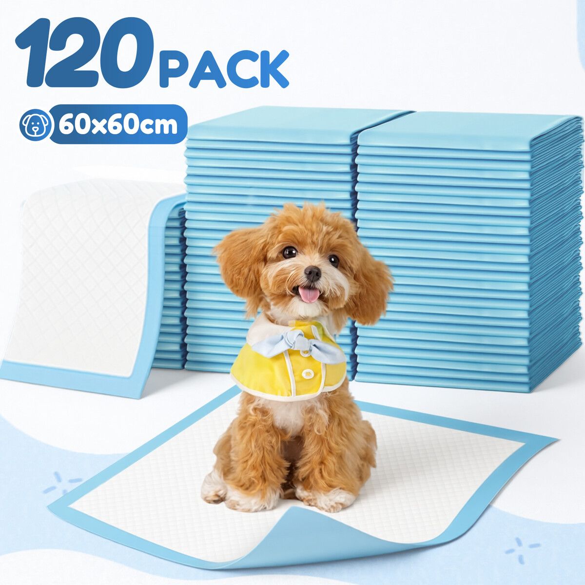 Dog Puppy Potty Training Pee Pads 120Pcs Disposable Mats Indoor Housebreaking Cat Toilet 60x60cm 7 Layer Super Absorbent Quick Dry for Pets Under 30KG