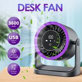 USB Desk Cooling Fan Table Wall Mounted Air Cooler Circulator 4 Speeds 3600mAh Rechargeable Battery LED Touch Screen Wireless Charging Pad Home Office