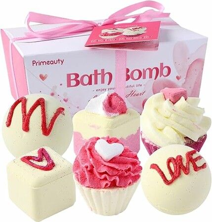 Bath Bomb Set 6Pcs Organic Natural Essential Oils Valentine Day Girls Wife Mom Mother LOVE Birthday Christmas Gift COL Pink