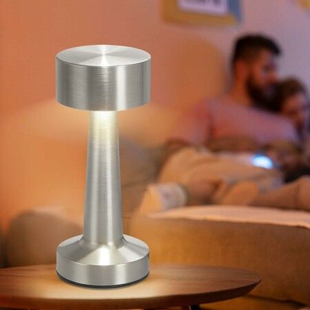 Portable LED Table Lamp,3-Levels Brightness Metal Desk Lamp,3 Color Touch Control Rechargeable Lamp,Bedside Lamp for Bedroom Living Room(Silver)