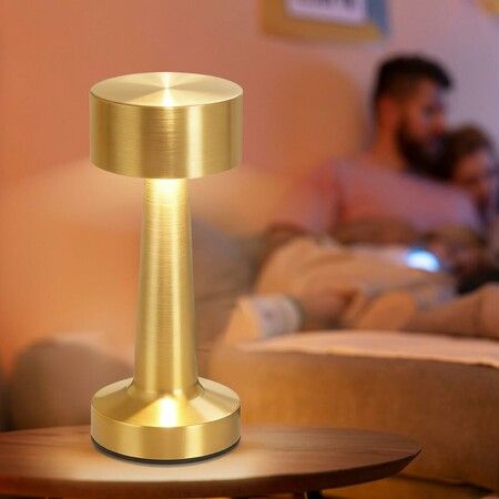 Portable LED Table Lamp,3-Levels Brightness Metal Desk Lamp,3 Color Touch Control Rechargeable Lamp,Bedside Lamp for Bedroom Living Room(Gold)