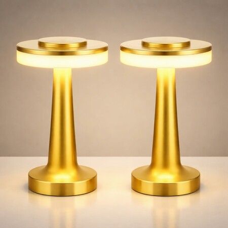 2 Pack LED Portable Cordless Table Lamp with Touch Sensor 3 Color Stepless Dimming Rechargeable Cordless Lamp for Bedroom Restaurant Outdoor Gold
