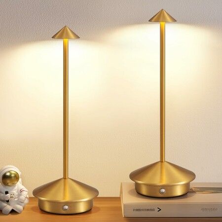 2 Pack Cordless Table Lamps, Portable LED Desk Lamps, Rechargeable Battery Operated Lighting for Bedroom Dining Room Night Light (Gold)