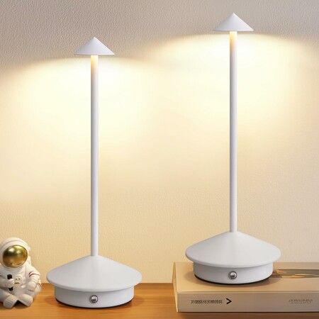 2 Pack Cordless Table Lamps, Portable LED Desk Lamps, Rechargeable Battery Operated Lighting for Bedroom Dining Room Night Light (White)