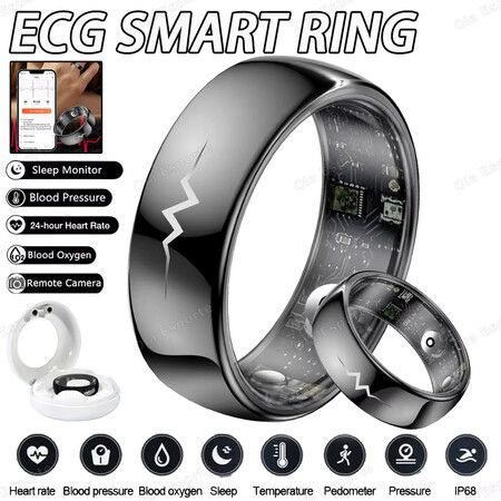 Smart Rings ECG Body Rate Sleep Monitoring Ring Waterproof Fitness Sports Tracker Gift For Friends Family Colleagues Size 9