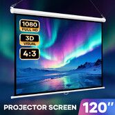 120 Inch Projector Screen Large 1080P Manual Pull Roll Up Down TV Projection Retractable Home HD Movie Theatre Cinema Office Presentation 3D Ready