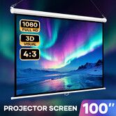 100 Inch Projector Screen 1080P HD Manual Pull Down Retractable Wall Ceiling Mounted Home Movie Cinema Theatre Office Classroom 3D Ready TV Projection