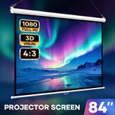 84 Inch Projector Screen Large 1080P 4:3 Ceiling Wall Mounted Pull Roll Up Down TV Projection 3D Ready Home Office HD Video Movie Cinema Theatre