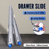 Heavy Duty Drawer Runners 120kg Locking Slides Ball Bearing Full Extension 650-1300mm Rail Guide Track for 4WD Caravan Ute Trailer Camper RV Toolbox