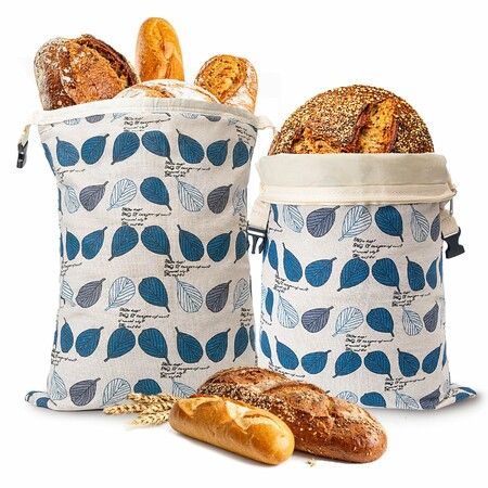 2 Pack Reusable Beeswax Bread Bags, Natural Beeswax-Lined Cotton Storage Bags Airtight Freshness Keeper for Homemade Bakery Essentials