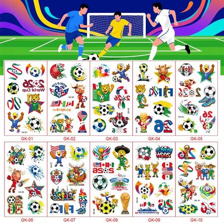 10Pcs/set Worldcup Sports Football Temporary Tattoo Stickers Cartoon Soccer Fan Tattoos Stickers Waterproof For Party Gift Sticker