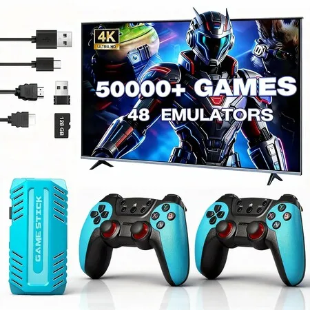 Retro Gaming Console, Gaming Stick Pro, 50000 Games 128GB, 4k HDMI Output, and 2.4GHz Wireless Controller, 48 Classic Emulators, Plug and Play