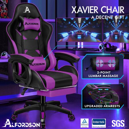 ALFORDSON Gaming Office Chair Racing Massage Computer Seat Footrest Leather