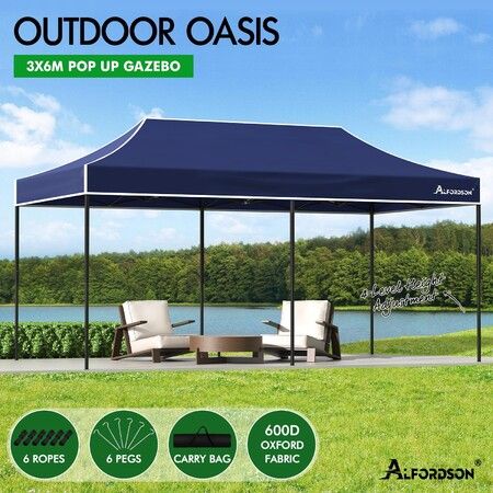 ALFORDSON Gazebo 6x3m Pop Up Marquee 600D Oxford Folding Outdoor Tent Navy